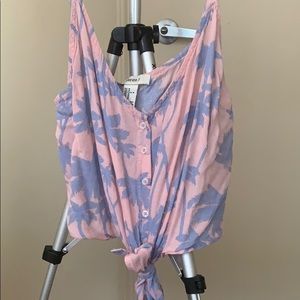 Pink and periwinkle palm tree print cami crop top